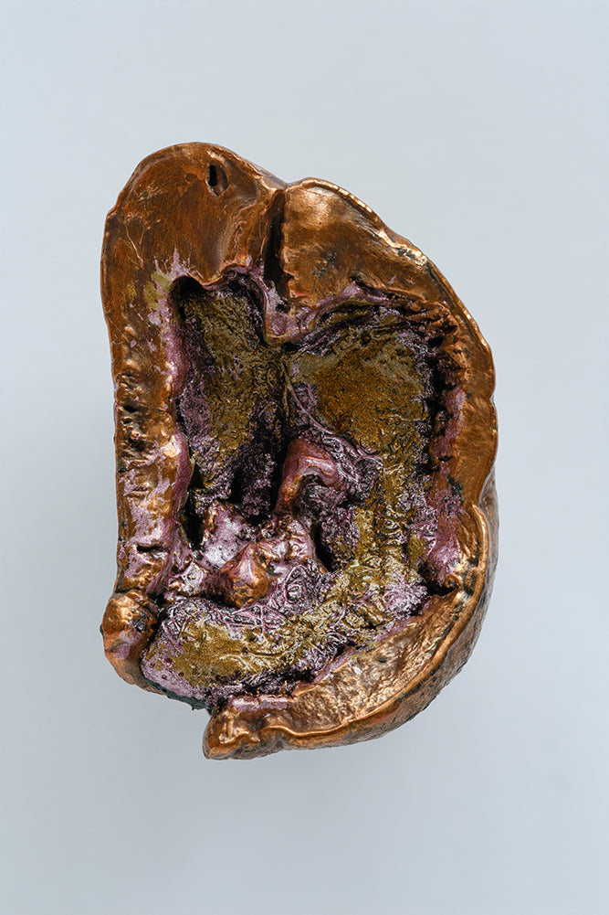 Kolanut Coated with Copper, Putty and Painted with Gold and Purple Paint