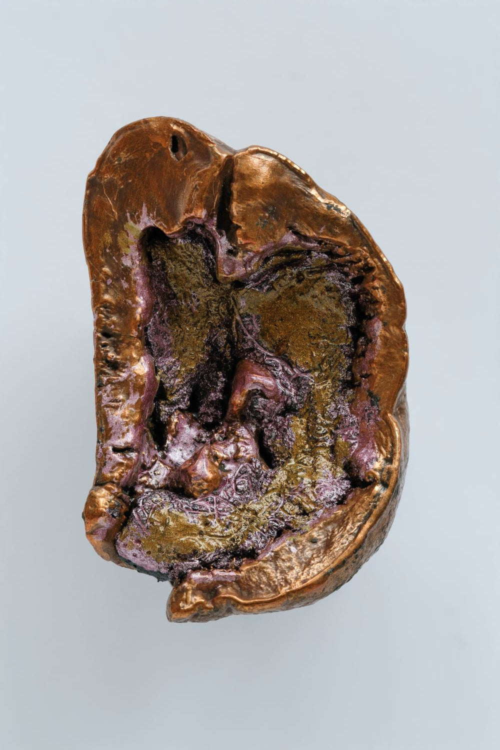 Kolanut Coated with Copper, Putty and Painted with Gold and Purple Paint