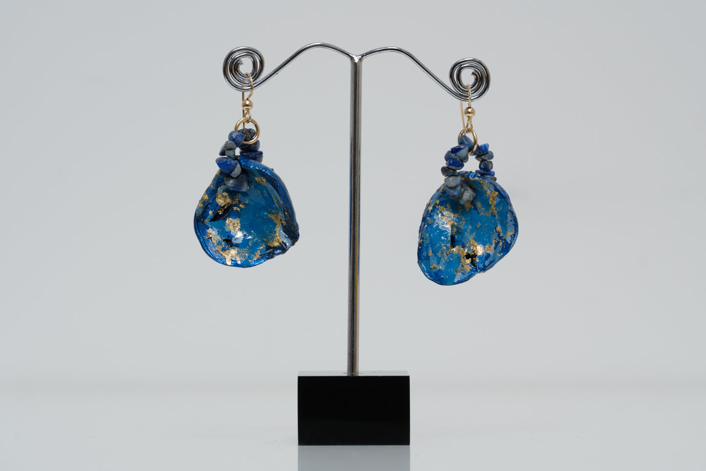 Kolanut Earrings, Enamel Painted with Gold Metallic Leaf, Gemstones and 12-carat Gold-Filled Findings
