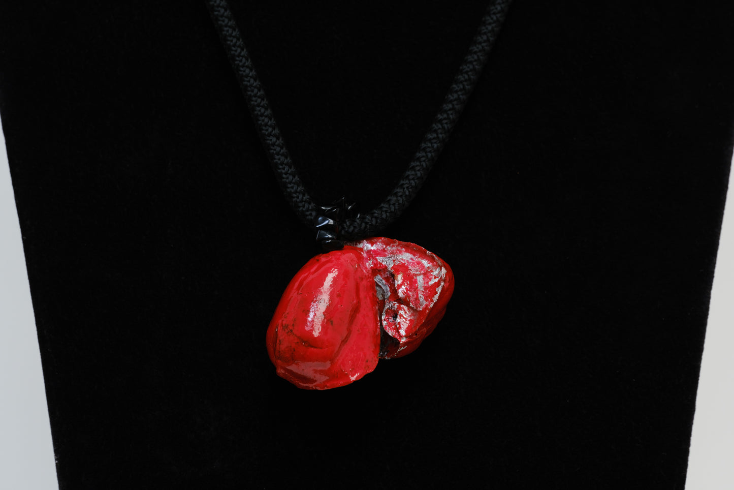 Kolanut Pendant with Cotton Cord and Gemstones, Painted with Enamel Paint and Metallic Leaf