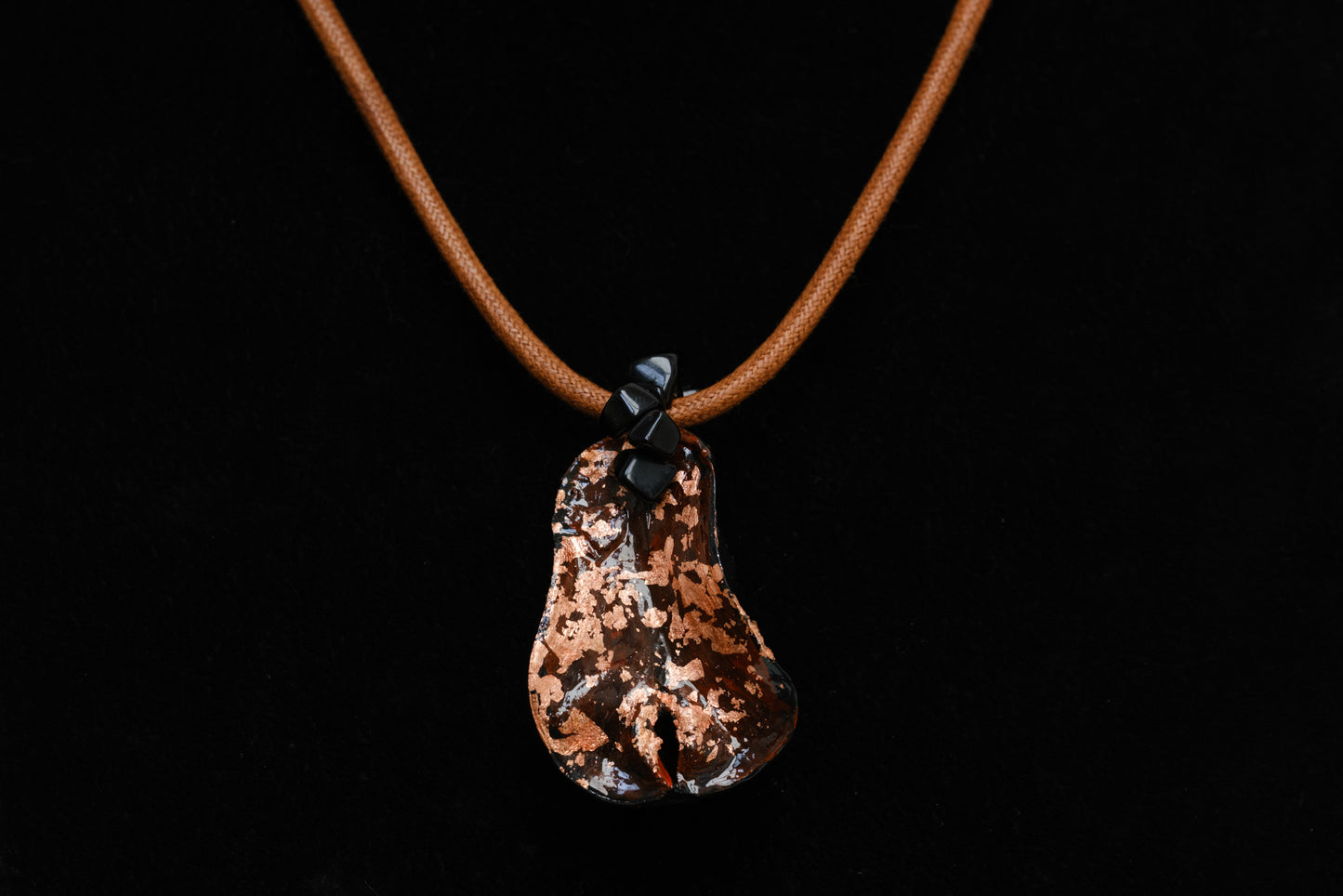 Kolanut Pendant with Cotton Cord and Gemstones, Painted with Enamel Paint and Metallic Leaf