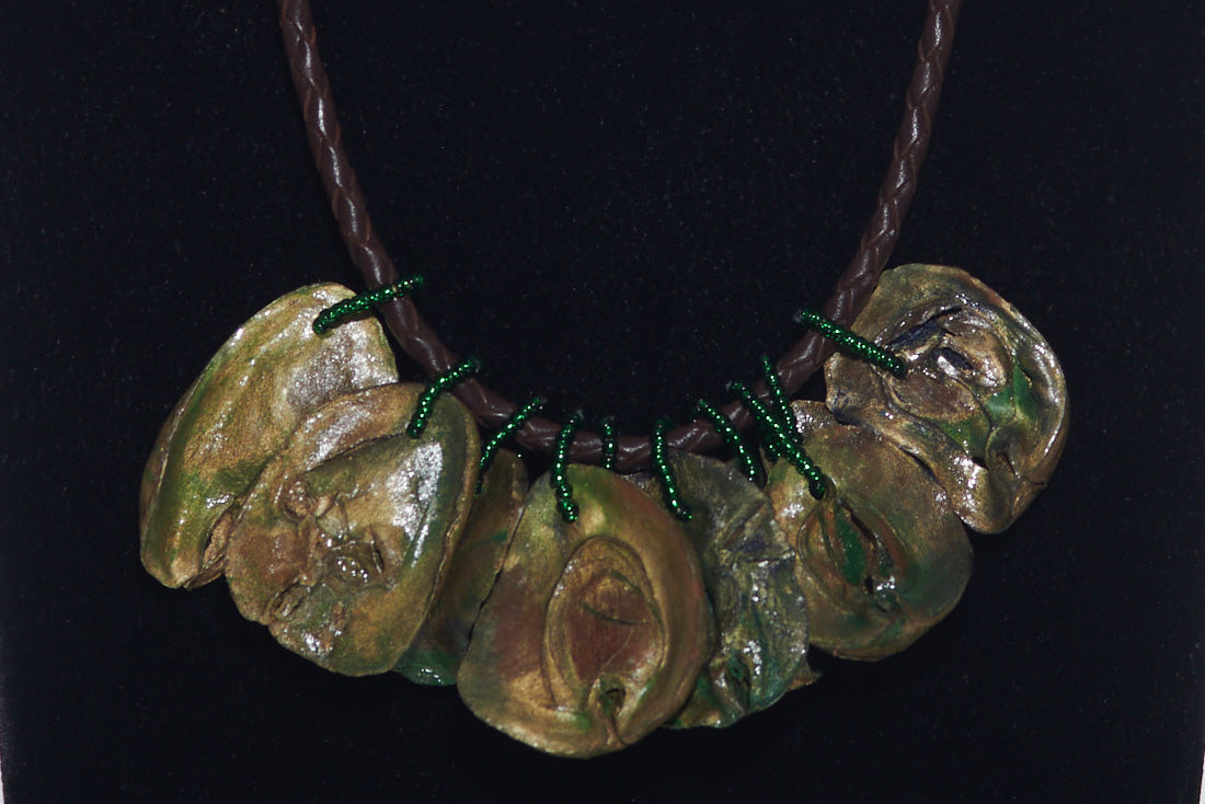Cluster of Kolanuts Made With Green, Gold and Indigo Paint