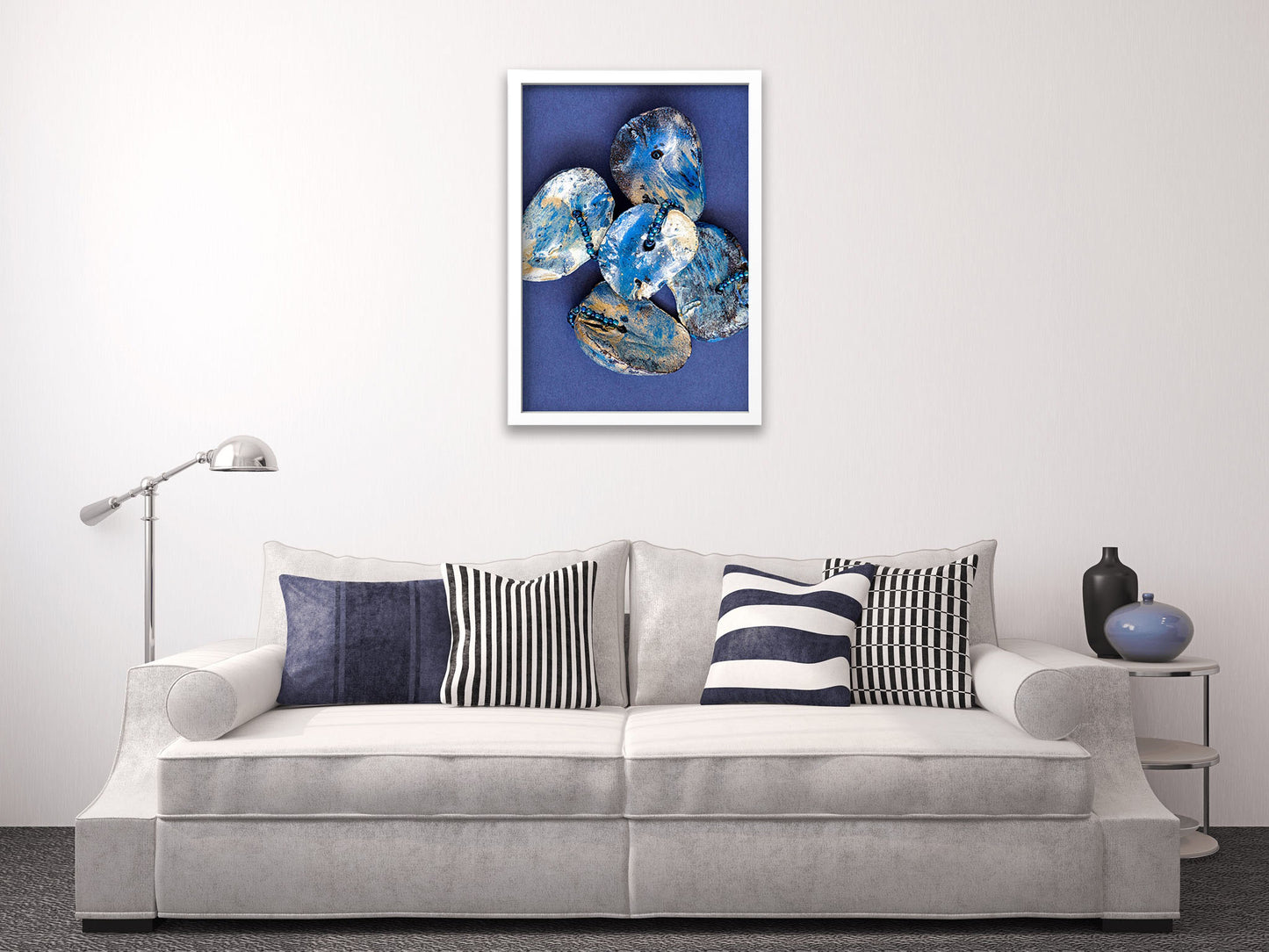 Print of a Cluster of Kolanuts Painted with Blue and Gold Paint
