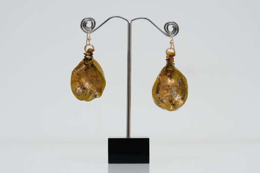 Kolanut Earrings, Enamel Painted with Metallic Leaf, Gemstones and 12-carat Gold-Filled Findings