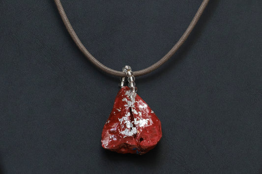 Kolanut Pendant Painted with Red Paint and Silver Leaf